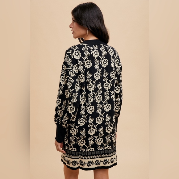 Annie Wear Floral Jacquard Round Neck Sweater Dress - Picture 5 of 7